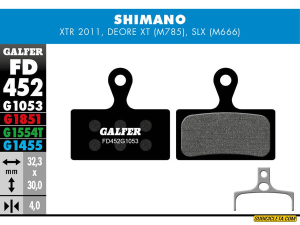 Subicicleta Pastillas de Freno SHIMANO DEORE XT (2014-) - XTR - SLX STANDARD FD452G1053 GALFER