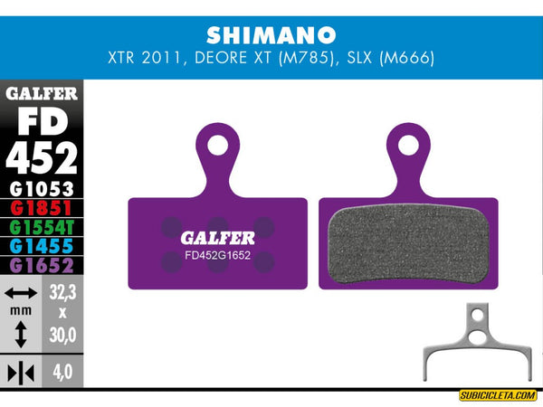 Subicicleta Pastillas de Freno SHIMANO DEORE XT (2014-) - XTR - SLX E-BIKE FD452G1652 GALFER