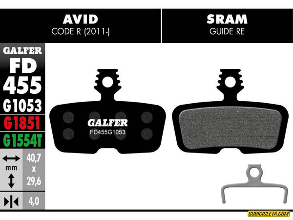 Subicicleta Pastillas de Freno SRAM AVID R (11-) RSC, GUÍA RE STANDARD FD455G1053 GALFER