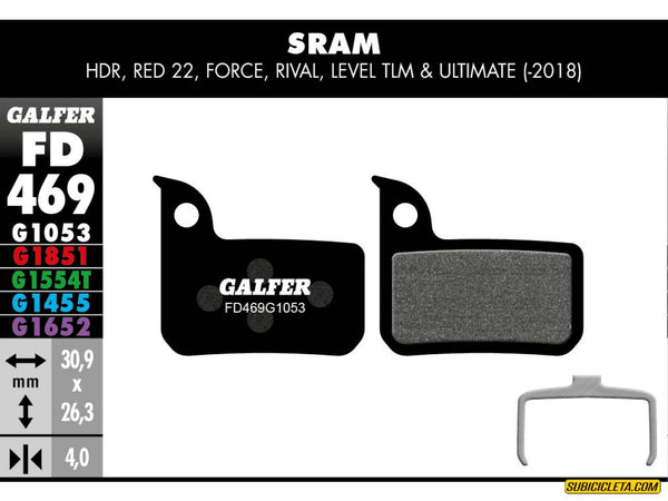 Subicicleta Pastillas de Freno SRAM RED 22 - FORCE - RIVAL - LEVEL TLM, ULTIMATE STANDARD FD469G1053 GALFER