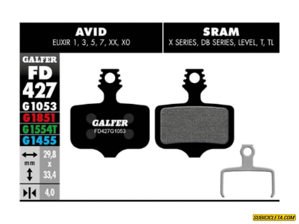 Subicicleta Pastillas de Freno SRAM AVID ELIXIR LEVEL TL RED AXS RIVAL FORCE STANDARD FD427G1053 Galfer